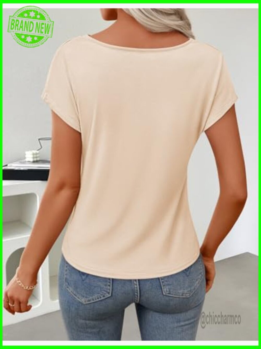 Women's Short Sleeve Cowl Neck Knit Blouse Business Casual Work Top - Picture 5 of 7
